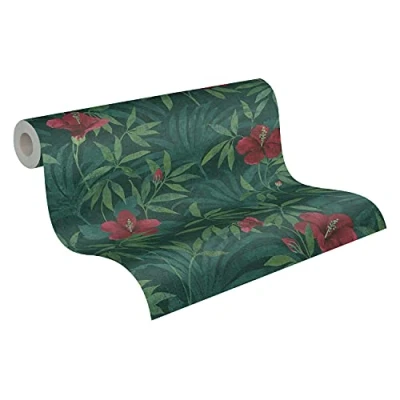 Image of Floral Wallpaper Cuba Non Woven 10.05 m x 0.53 Green Red Made in Germany A.S. Création 380281 38028 1