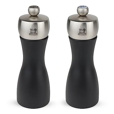 Image of Peugeot Fidji Salt and Pepper Mill Set Beechwood Stainless Steel, Matt Black, 15 cm