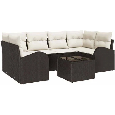 Image of vidaXL 7 Piece Garden Sofa Set with Cushions Brown Poly Rattan