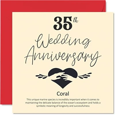Image of 35th Anniversary Card for Husband Wife Boyfriend Girlfriend Wedding Coral Women Men Her Him, 145mm x Greeting Cards Fiance Fiancee