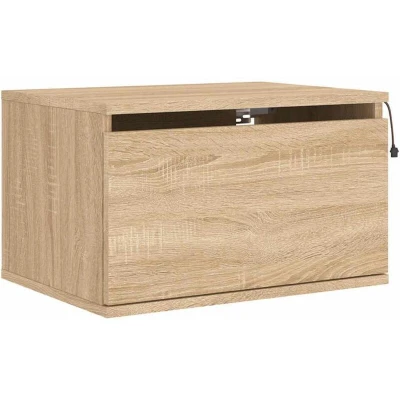 Image of vidaXL Wall mounted Bedside Cabinet with LED Lights Sonoma Oak