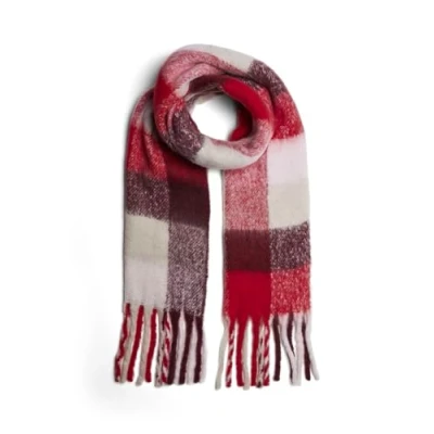 Image of PIECES Women&#039;s Pcbea Long Scarf Noos Bc, Tawny Port/Checks:Square, One Size