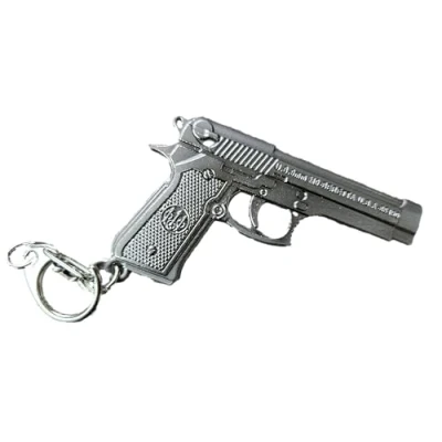 Image of Fat catz copy Novelty Grey M9 Baretta Miniature Model Pistol Hand Gun Revolver Keyring 7.5cm