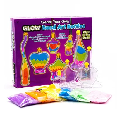 Image of Glow in The Dark Sand Art Set Make/Design Your Own Coloured Bottle, Decorative Kit, DIY Toy, and Craft Activity Kit for Kids