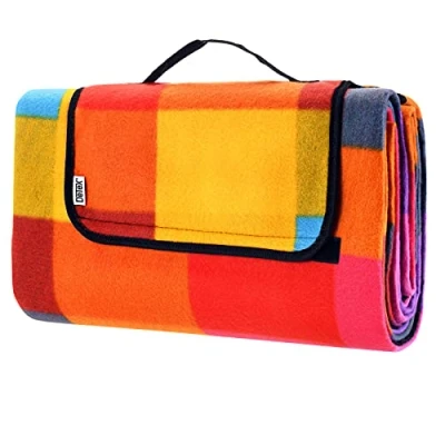 Image of Detex® XL Waterproof Fleece Picnic Blanket 200x200cm Camping Heat Insulated Hand Washable Foldable For 4 6 People Garden Beach Multicoloured Pixel