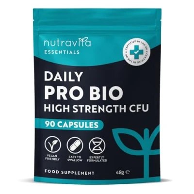 Image of Probiotics for Gut Health 90 Vegan Capsules (Not Tablets) Bloating Relief Supplements Men &amp; Women Bio Cultures Complex with Lactobacillus Acidophilus Nutravita