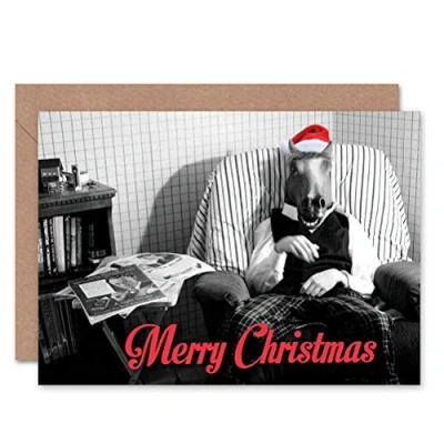 Image of Wee Blue Coo CARD ALTERNATIVE CHRISTMAS XMAS HORSE HEAD WEIRD FUNNY