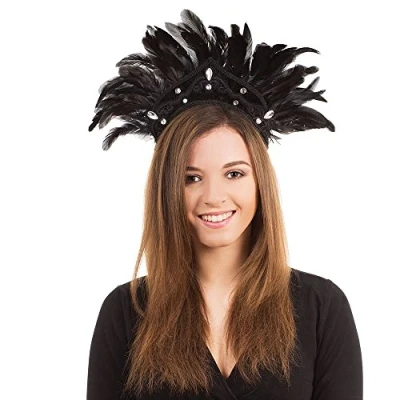 Image of Bristol Novelty BA438 Black 1pc. King Carnival Headdress Feather for Fancy Dress, Womens, One Size