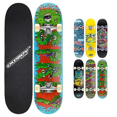 Image of Osprey Complete Skateboard 31 x 8 inch, Double Kick 9 Ply Chinese Maple Deck for Kids, Teens Adult and Beginners, Slime, Multiple Designs