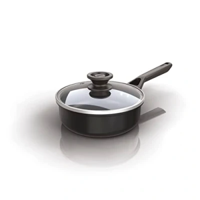 Image of Ninja ZEROSTICK Classic Cookware 16cm Saucepan, Non Stick, Long Lasting Aluminium Induction Compatible, Oven Safe to 180C, Glass Lid, Black CW50216UK