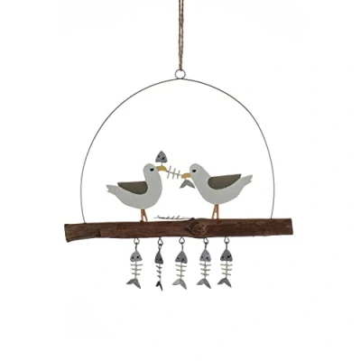Image of Shoeless Joe Seagulls and Fish On Driftwood Nautical Hanger