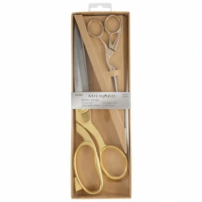 Image of Milward 2189021 Premium Gift Set Includes Dressmaking Shears and Stork Embroidery Scissors, Gold, 25.5cm 11.5cm
