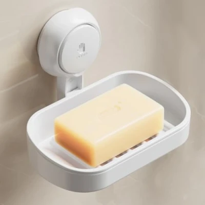 Image of TAILI Soap Dish for Shower, Max Hold 5 KG Suction Holder Bathroom, Bathtub, Wall Mounted, Waterproof, Drill Free, Removable Shower Organizer, Sponge Sink Cup, Plastic In White