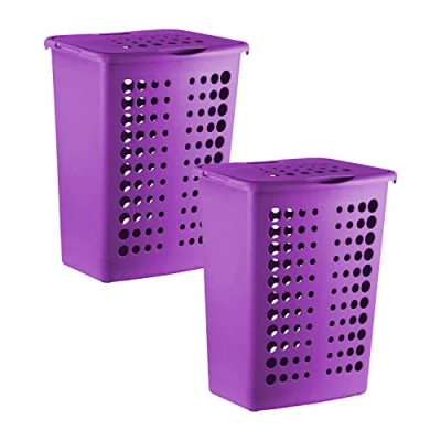 Image of Curver Colour Match 40L Plastic Laundry Hamper Grape 50cm (H) x 40cm (W) 30cm (D) Set of 2