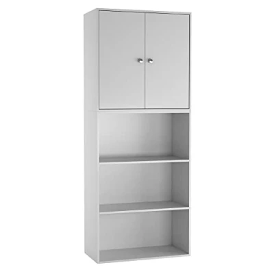 Image of URBNLIVING 5 Tier Wooden Free Standing Tall Display Cabinet Bookcase Unit Wide Open Shelves Storage (White)