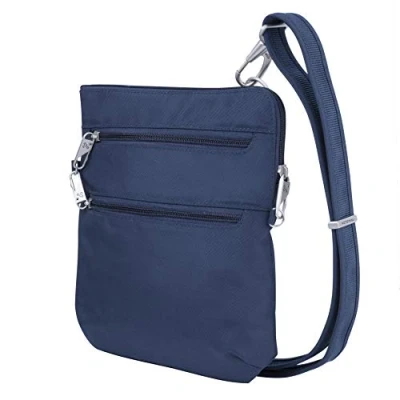 Image of Travelon Anti Theft Classic Slim Dbl Zip Crossbody Bag, Midnight 360 9 x 10.5 1