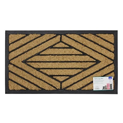Image of JVL Comfort Scraper Entrance Door Mat Square Pattern, Coir/Rubber, Natural/Black, 40 x 70 cm