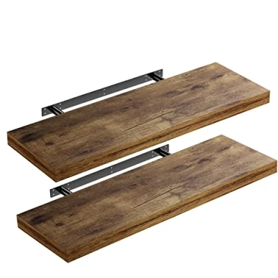 Image of CASARIA Set of 2 Floating Shelves w/Brackets 50 110cm 15kg Capacity Hidden Wall Fixing Kitchen Office Lounge Hallway Modern Decorative Hanging Shelving Dark Oak