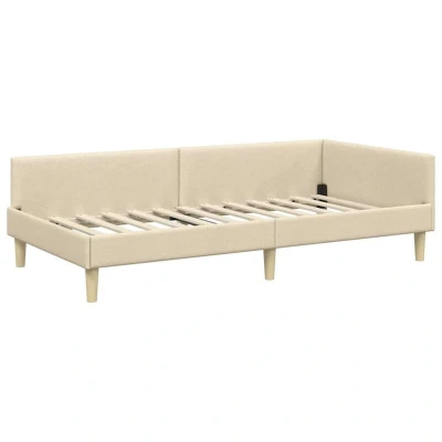 Image of vidaXL Corner Bed Frame Cream 90 x 190 cm Fabric and Engineered wood