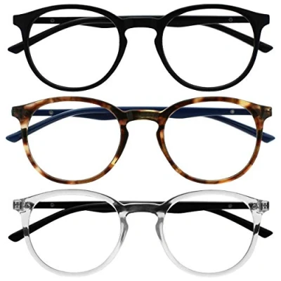 Image of OPULIZE Met 3 Pack Blue Light Blocking Reading Glasses Computer Gaming Black Brown Clear Mens Womens BBB60 12C +3.50