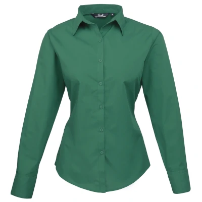 Image of Premier Womens/Ladies Poplin Long Sleeve Blouse / Plain Work Shirt (Emerald) Size 26 UK