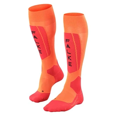 Image of FALKE Men&#039;s SK5 Expert M KH Silk Warm Thin 1 Pair Skiing Socks, Orange (Flash 8034), 5.5 7.5
