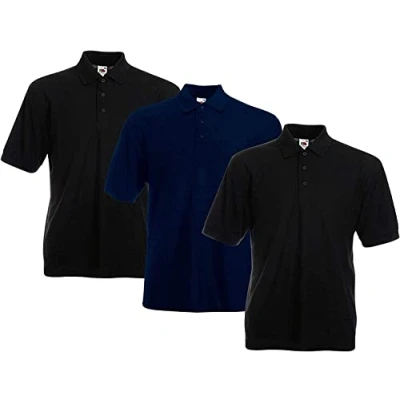 Image of Fruit of the Loom Men&#039;s Polo Shirt (Pack 3), 2black1deepnavy, 3XL