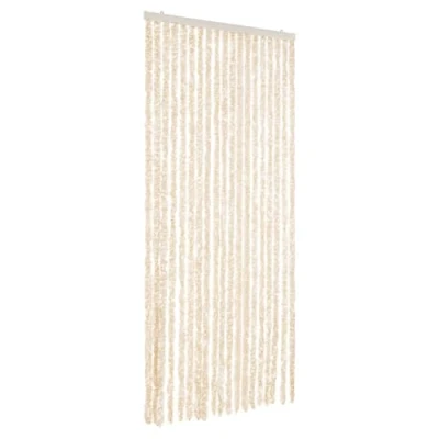 Image of vidaXL Fly Curtain Door Screen 56x200 cm Beige/White Chenille, Insect, Mosquito Protection, Washable and Easy Install