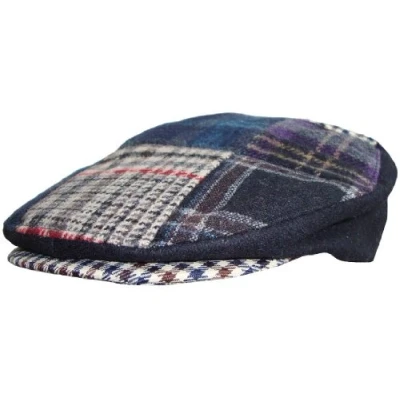 Image of Mens Patchwork Tweed Country Flat Cap (59cm, Blue/Grey)