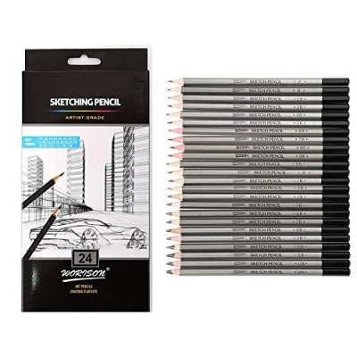 Image of 24Pcs Drawing Pencils Set, Sketch Art Graphite Pencil 9H 8H 7H 6H 5H 4H 3H 2H H HB F B 2B 3B 4B 5B 6B 7B 8B 9B 10B 11B 12B 14B