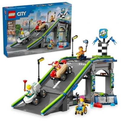 Image of LEGO City No Limits: Race Car Ramp Track Set Building Toys for 6+ Year Old Boys &amp; Girls Buildable Racing with 2 Soapbox Cars 4 Minifigures Fun Birthday Gift Idea 60460