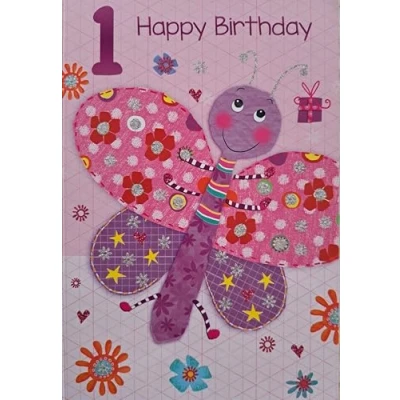 Image of Girls Happy 1st Birthday Card. 1 Year Old Girl. 19.5x13.5cm