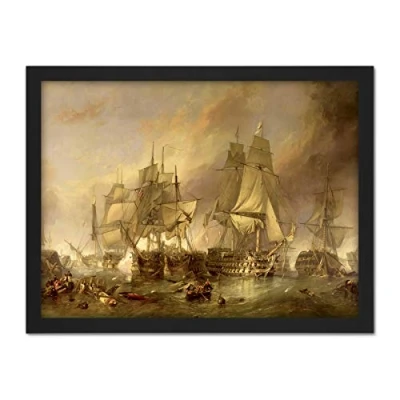 Image of Artery8 Stanfield The Battle Of Trafalgar Painting Artwork Framed Wall Art Print 18X24 Inch