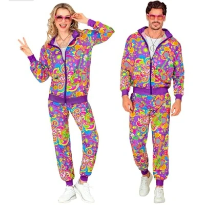 Image of Widmann 45142 Kostüm Trainingsanzug, Flower Power Hippie Costume Tracksuit, M