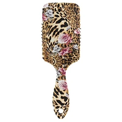 Image of Linomo Hair Brush Flower Leopard Print Air Cushion Massage Comb for Women Kids, Nylon Wet Dry Curly