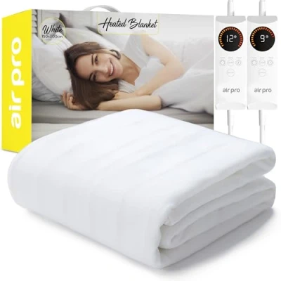 Image of Air Pro Electric Blanket Fully Fitted Mattress Cover With Elastic Straps Premium Fleece Easy Fit Heated Detachable Dual Controllers &amp; Machine Washable King 150x200cm