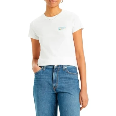 Image of Levi&#039;s Women&#039;s The Perfect Tee Chest Graphic Logo T Shirt, Waves Ashore Bw Fill, XS
