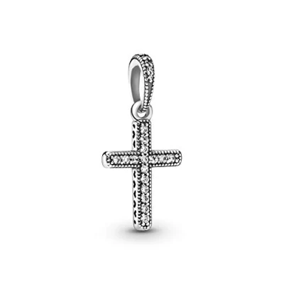 Image of Pandora Passions Sparkling Cross silver pendant with clear cubic zirconia