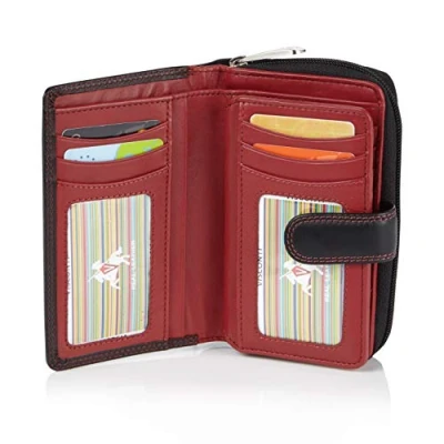 Image of VISCONTI Ladies Soft Leather Colorado Collection Purse RFID blocking CD22 Black/Red