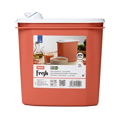 Image of TATAY SoUp Storage Fresh, 2 Litre of Capacity, BPA Free, Dishwasher &amp; MWO, Orange, 1 Piece, Measure 18.4 x 9,7 19 cm