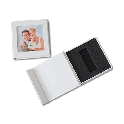 Image of Wedding USB memory stick Box with Photo Window White faux leather. not included.