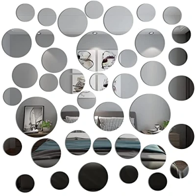 Image of TAIANJI 40PCS Various Round Mirror Sheets for Walls, Flexible Acrylic Sheet Circle Removable Decal Stickers Suitable Decorative Scenes