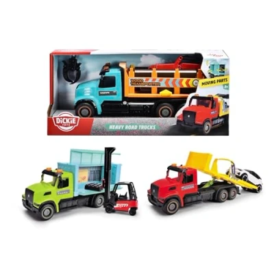 Image of Dickie Toys Heavy Road Truck (22 cm) 1 Volvo VHD 300 Toy Car with Friction (Wood Transporter, Tow Set or Container Transporter), for Children from 3 Years, Assorted Designs