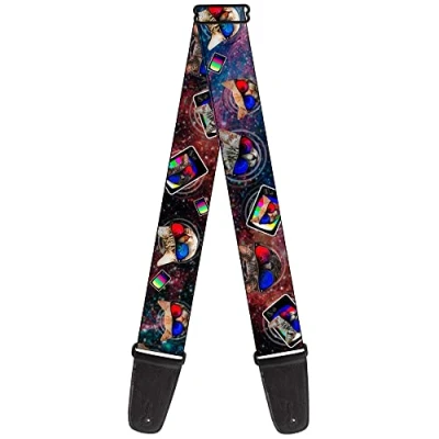 Image of Buckle Down GS W30011 Guitar Strap 3 D TV Cats In Space 2 Inches Wide, Multicolor, 34 60&quot;