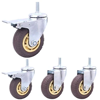 Image of Thread M12 Heavy Duty Caster Wheels 3inch/100mm Rubber Silent Swivel casters for Furniture &amp; Industrial Transport 480kg stem castors cart Trolley Hospital 4 pcs