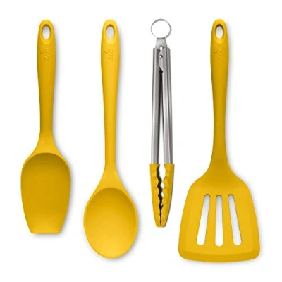 Image of Zeal JSET40M Non Stick Silicone Cooking Tongs, Turner, Spatula Spoon &amp; Cooks 4 Piece Set Mustard