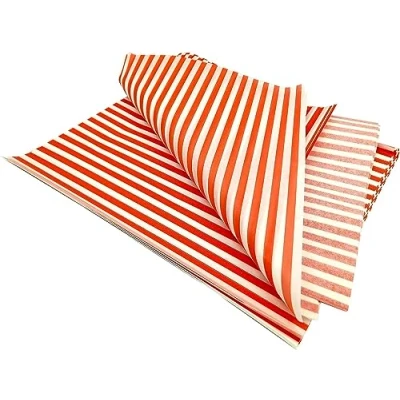 Image of 1000 x Red Striped Greaseproof Burger Wraps Chips Basket Liner Oil Resistant Tray Sandwich Snacks Freshness Food Safe Wrapping Paper Sheets