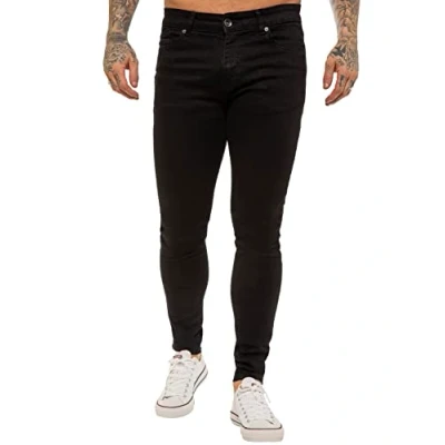 Image of 989Zé ENZO Mens Super Skinny Sim Fit Stretch Jeans Denim Pants EZ326 All Waist Sizes UK BLK 32 Long
