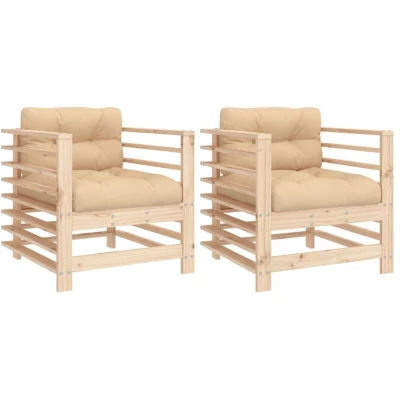 Image of vidaXL Garden Chairs with Cushions 2 pcs Solid Wood Pine