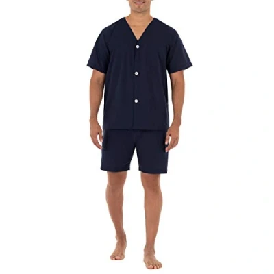 Image of Fruit of the Loom Men&#039;s Broadcloth Short Sleeve Pyjama Set Pajama, midnightblue, S
